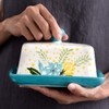 Ceramic Butter Dish with Lid, Wisenvoy Hand Painted Flower Design