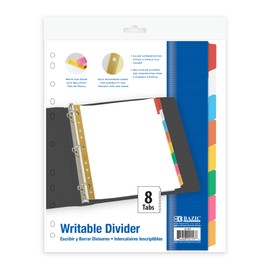 BAZIC Binder Dividers White Paper w/ 8 Writable Color Tabs, 11 Hole Punch Index Divider for Ring Binders (8/Pack), 1-Pack