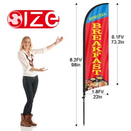 Breakfast Special Advertising Swooper Flag, Breakfast Special Feather Flag with Flag Pole and Ground Stake, Advertising Feather Banner Sign for Breakfast Special Business 8FT