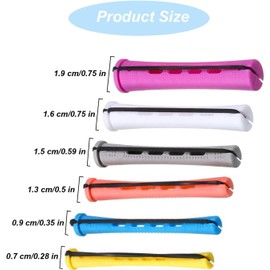60 Piezas Set de Varillas Permanentes para Cabello - Rollos Antideslizantes de Plástico (6 Tamaños + 6 Colores) con Banda Elásticas, Ideal para Ondas Frías, Rizados Cortos y Herramientas de Peluquería