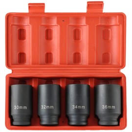 DASBET 1/2" Drive Deep Impact Socket Set 4PCS Heavy Duty Drive Deep Spindle Axle Nut Impact Socket Set 6 Point, Metric 30mm, 32mm, 34mm, 36mm