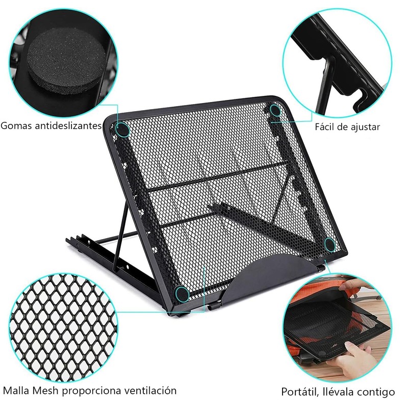 KISHNELL Base Soporte Laptop Malla Mesh Plegable Ajustable 6 Niveles