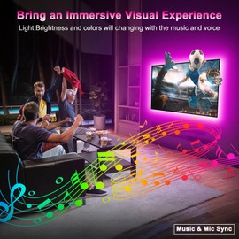 Daymeet LED Lights RGB Backlight, 16.4ft Strip for 65-85 inch TV Behind, Music Sync USB Bluetooth APP Remote Control Color Changing Light for Gaming Room