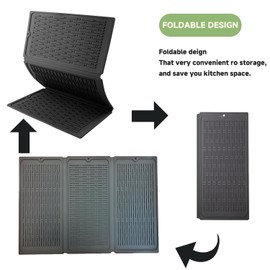 Silicone Dish Drying Mat with Hook, 19.5 * 13.7 Inches Foldable Design, Heat Resistant Pad, Kitchen Mat for Pots,Vegetable,Fruits - Black