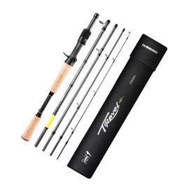 HANDING Travel Fishng Rod Baitcaster, Portabel Casting Rod with 30+24T Carbon Fiber, 6'6" Medium Power Fast Action Portable Fishing Rod with Cork Handle, Seaguide RA Guides, 5 Pieces Baitcasting Rod