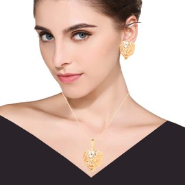 Touchstone Sunsoul Indian Bollywood Tribal Boho Magic Exclusive Lion Motif Authorotative Style Designer Pendant Earring Set Jewelry In Gold Tone For Women.