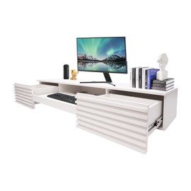 QUSKLISU Wall Mounted Desk, Floating Wall Organizer with Pull Out Drawer, 15.5" D x 60" W x 9.5" H, Space-Saving Wall Organizer Computer Desk for Home Office (White)
