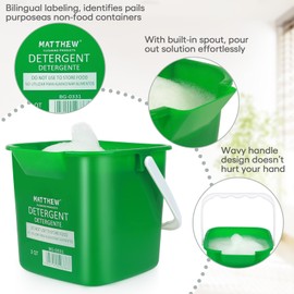 Matthew Detergent and Sanitizing Cleaning Bucket 3 Quart Plastic Pail,Set of 6 Square Containers,Built-in Spout w/Handle,Wash Rinse Sanitize Handwash Bucket for Home Office Commercial (Green)