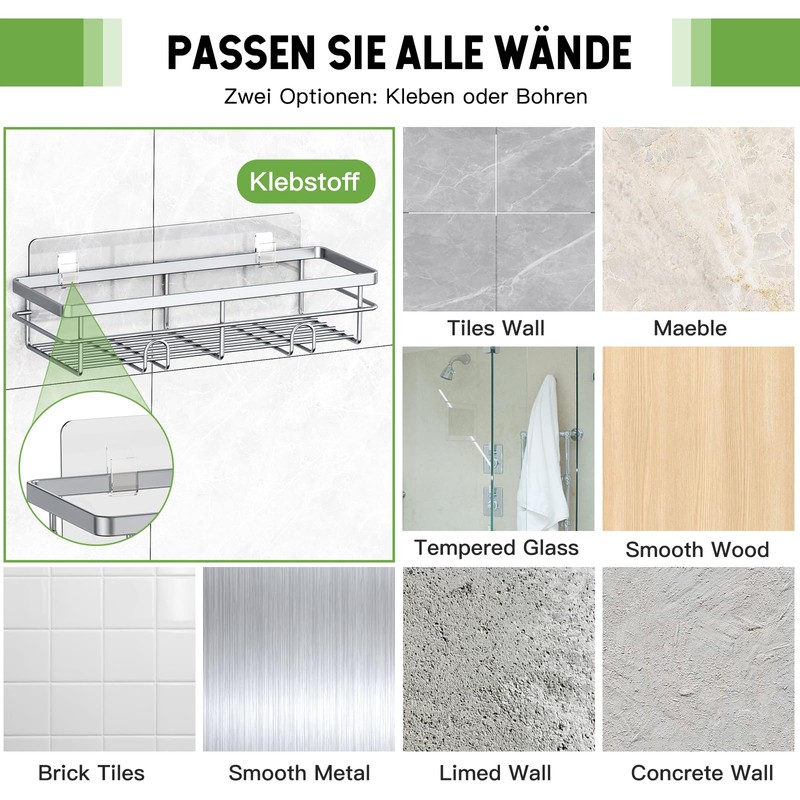 Uamector Shower Shelf, No Drilling, Rustproof, Bathroom Shelf, Shampoo Holder
