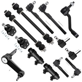 SCITOO 14pcs Front Suspension Kit Outer Inner Tie Rod End Tie Rod Adjusting Sleeve Sway Bar End Link Lower Ball Joint Upper Ball Joint Idler Arm Pitman Arm Fit 2000-2001 For Dodge Ram 1500