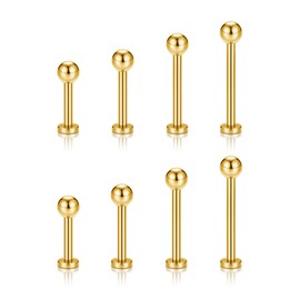 JSDDE Labret Piercing Gold Set Lip Piercing Stud with Ball Conch Piercing Helix Tragus Piercing Cartilage Earrings Stud Medusa Piercing Gold 6-12 mm, Stainless Steel, No Gemstone