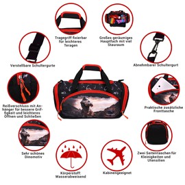 Ragusa-Trade Sports Bag Travel Bag with Cute Deer Fawn Deer Design for Boys and Girls, black/red