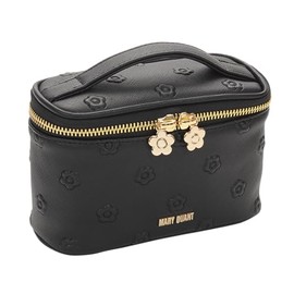 MARY QUANT Simple Embossed Daisy Vanity H 3.9 x W 6.5 x D 2.8 inches (10 x 16.5 x 7 cm), Handle 4.7 inches (12 cm), Black