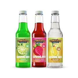 Hawaiian Shaved Ice Slushie Syrups Mix 3-Pack, Strawberry Daiquiri, Pina Colada & Margarita, Perfect for Slushies, Three 12 oz Bottles, Mix with water, lemonade, juice and more