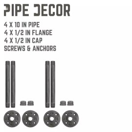 Pipe-Decor.com 1/2 in. x 10 in. Shelf Bracket Kit, 4 Pack