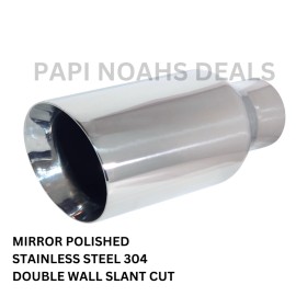 PAPI NOAHS DEALS BIG 5" OUT POLISHED EXHAUST TIP 3" INLET SLANT CUT DUAL WALL For DODGE or RAM