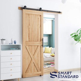SMARTSTANDARD 5 FT Top Mount Sliding Barn Door Hardware Kit Whole Set, Include 1 Pull Handle & 1 Floor Guide, Fit 30" Wide DoorPanel(T Shape Hanger)