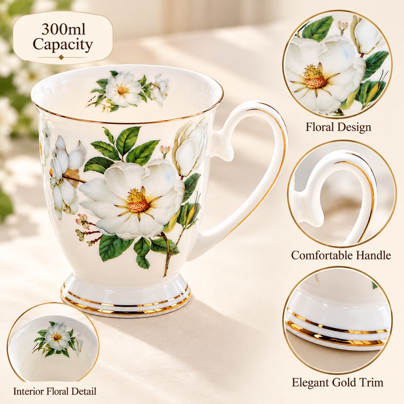 Floral Bone China Coffee Mug for Tea & Coffee –