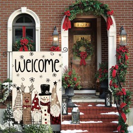 AVOIN colorlife Christmas Gnome Snowman Reindeer Garden Flag 12x18 Inch Double Sided Outside, Welcome Winter Holiday Yard Outdoor Decorative Flag