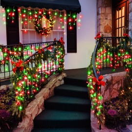 66ft Icicle Lights for Outside, Red and Green Christmas Lights Outdoor Indoor, 640 LED Twinkle String Lights with 120 Drops, Clear Wire Short Curtain Lights for Thanksgiving Room Home Wall Bedroom