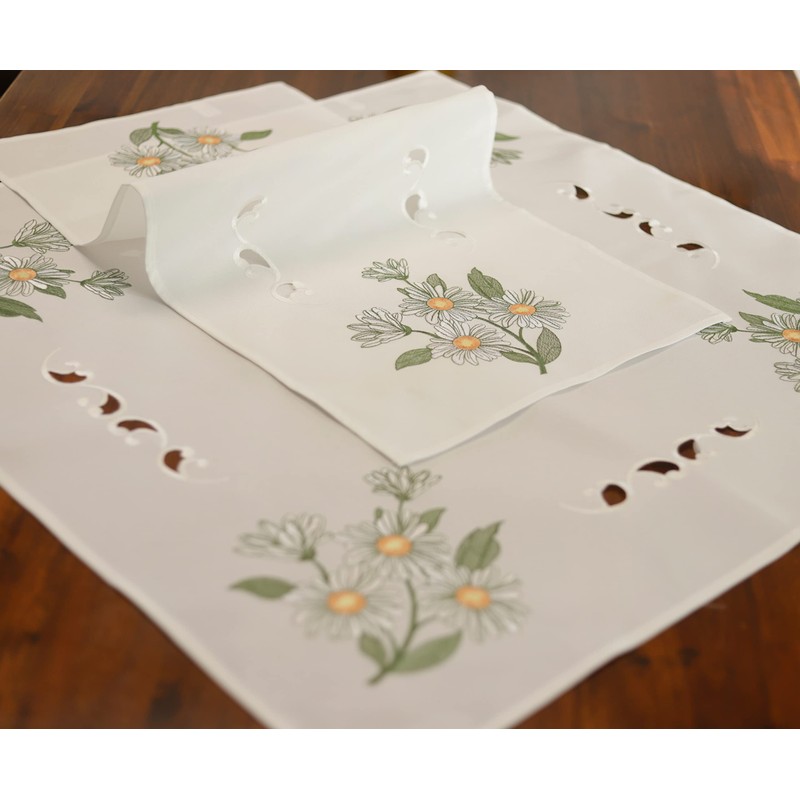 Tablecloth Table Runner Embroidered 40 x 90 cm Flowers Green