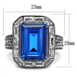 YourJewelleryBox TK2758 CAPRI BLUE SAPPHIRE EMERALD CUT SIMULATED DIAMOND RING LIGHT BLACK size t usa 10