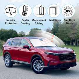 YYCKE Windshield Sun Shade Accessories Compatible with 2023-2024 CRV SUV, LX, EX, EX-L, Sport Hybrid, Touring for Honda Foldable Sunshade Sun Visor Blocks UV