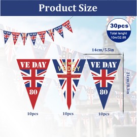 VE Day 80th Anniversary Flag Bunting Banner,VE Day 80 Years Bunting Flag with 30pcs Triangular Flag,80 Years Victory In Europe RAF 1945 UK WW2 WWII Victory Celebration Memorabilia Flag