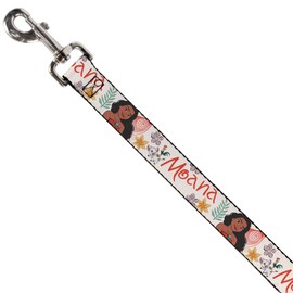 Correa para perro Moana con Pua y HEI HEI Pose de vela con escritura Beige Naranja 6 pies de largo 0.5 pulgadas de ancho
