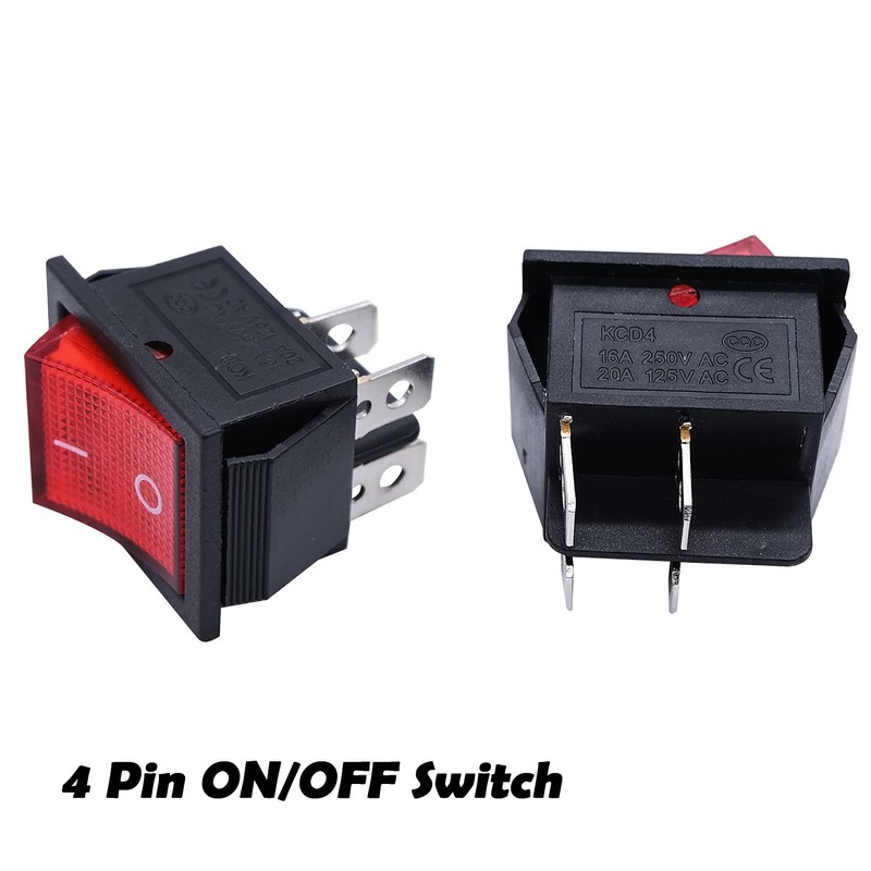 mxuteuk 3pcs AC110V/120V Rocker Switch DPST ON-Off 4 Pin Red