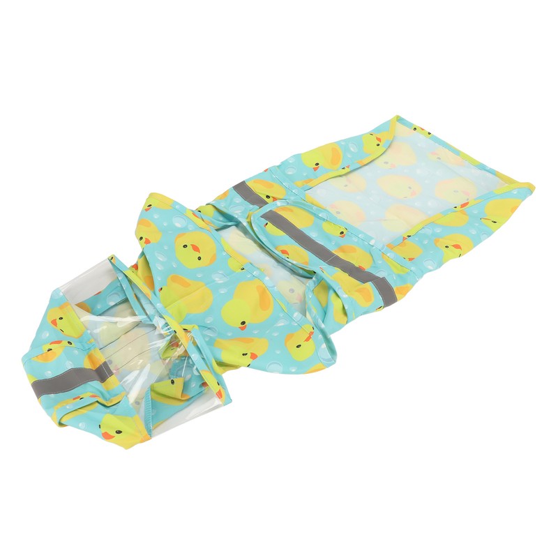 Pet Rain Jacket Duckling Pattern Waterproof Reflective Adjustable 4 Legs