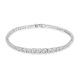 Gemsme Graduated Tennis Bracelet, 18K White Gold Plated Graduated Round Cubic Zirconia Classic Tennis Bracelet For Women