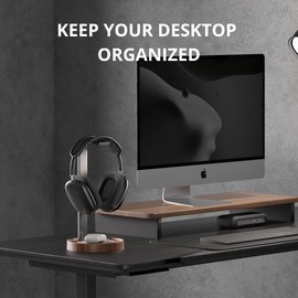 muso wood Walnut Headphone Stand, Universal Headset Stand with Storage Base, Wood Desktop Headphone Holder for Gaming Headset and Music Headset