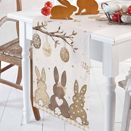 Easter Eggs Spring Bunny Tail Table Runners 72inches Long, Washable Table Runner Cloth for Kitchen Dining, Wedding, Party, Coffee, Outdoor Use, Khaki Buffalo Plaid Tabletop Decoration