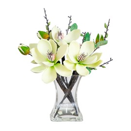 Nearly Natural 4534-WH Magnolia Arrangement with Vase,White