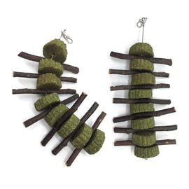 PeSandy Bunny Chew Toys for Teeth, 2 PCS Organic Apple Wood Molar Sticks with Timothy Hay Circles for Bunny Chinchilla Guinea Pig Hamsters Holland Lop Prairie Dogs Squirrels, Improves Dental Health