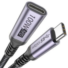 DteeDck USB C Extension Cable 3ft, Type C Extender Cord Male to Female USB3.1 Gen2 100W Fast Charging 10Gbps Transfer Compatibility with Laptop, Tablet and Mobile Phone-Grey