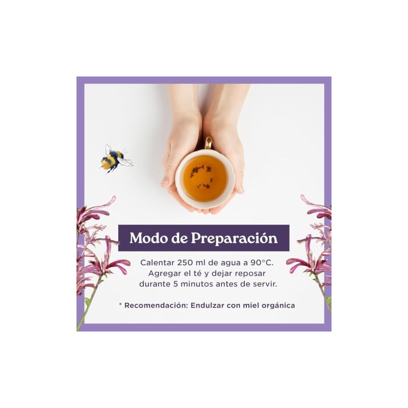Flor Paz Orgánico Herbal Toronjil Anochecer Infusión Relajante Cafeína Dormir