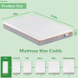 VECELO 8" Mattress Cal King Gel Memory Foam in a Box Queen Size Pressure Relief - Twin