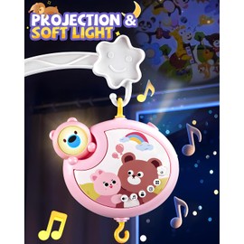 RSEPD Crib Mobile With Music And Lights, Mobiles For Cribs, Baby Mobile Arm Toys Hanging For Bassinets Girls Boys, Nursery Musical Space Portable Infant Mobiles Clip On Pack And Play Hanger 0-6 Months