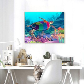 Paint by Numbers Kits for Kids - DIY Painting Craft Kits - 20x16 Inch Acrylic Oil Painting Set On Canvas for Childrens & Beginners, Colorful Sea Turtle