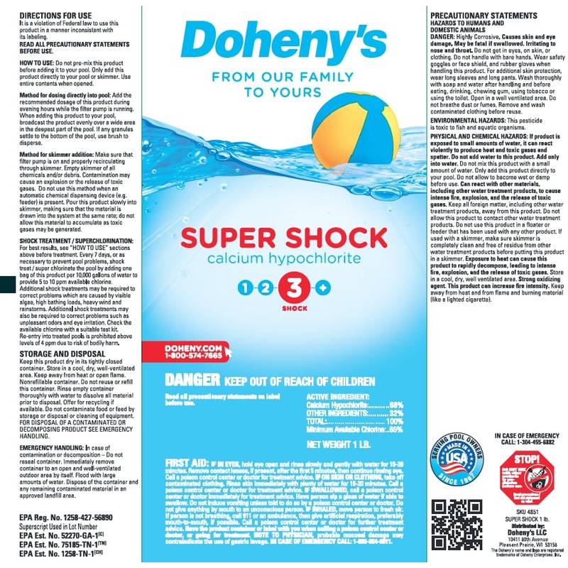 Doheny's Super Pool Shock | Pro-Grade Chlorine Shock, Quick-Dissolving, Fast-Acting