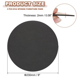 PATIKIL 9 Inch EVA Furniture Pads, 3Pack 2mm Thick Sponge Foam Round Adhesive Non-Slip Shockproof Anti-Scratch Against Bumpers Protection Pad Mat for Lamp Furniture DIY Craft, Black