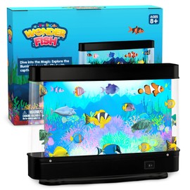 Artificial Fish Tank Virtual Ocean Toy - Mini Office Desk Aquarium, Moving Motion Lamp Night Light with, Fun Gift for Kids and Adults