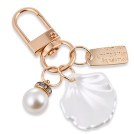 Cute Shell Purse Keychain White Pearl Keychain Charms Seashell Bag Charm Pearl Keychains Wristlet Beachy Key Chain Pearls Keychains Purse Charms