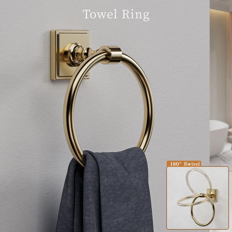 Champagne Bronze Bathroom Accessories Set, 5 Piece Bathroom Towel Holder