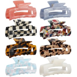 CAKKVDE Rectangular Medium Acrylic Cute Butterfly Thick Hair Claw Clips 8 Pack 3.15 inch x 1.57 inch, Tortoise Shell Non-Slip Strong Grip Hold for Women and Girls