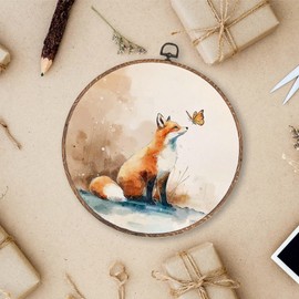 Lengues Vintage Fox Round Wall Art Decor, Rustic Fall Animal Round Wall Decor, Fox Gifts for Women Canvas Framed Art Prints, Cottagecore Animal Butterfly Hanging Frame for Home Room 10x10 Inch