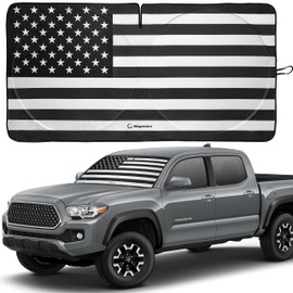 Magnelex American Flag Windshield Sun Shade, High-Resolution Car Sun Shield with Mirror, Cut-Out for Automotive Interior Sun and Heat Protection, Folding Car Sunshade - Small, Black & White