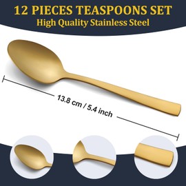 hunnycook Gold Teaspoons Small Spoons Coffee Spoons Stainless Steel 5.4 Inches (13.8 cm) Teaspoons / Espresso Spoons / Dessert Spoons for Home/Party/Restaurant, Dishwasher Safe